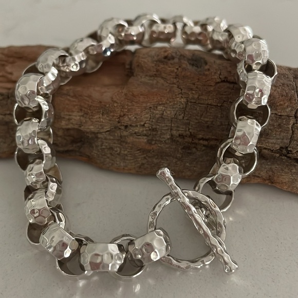Silpada Hammered Sterling Silver Rolo Link Bracelet B1610 - Picture 3 of 11